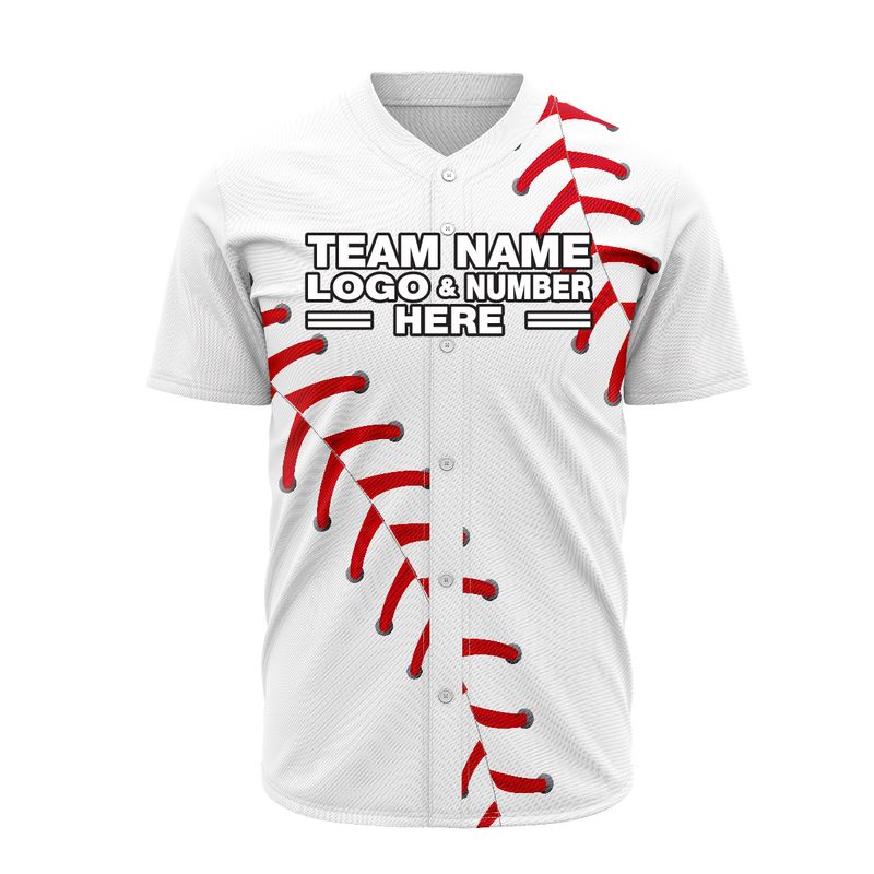 Custom Fully Sublimated Big Ball Pattern White Red Performance Baseball Softball Full Buttons Jersey 16841