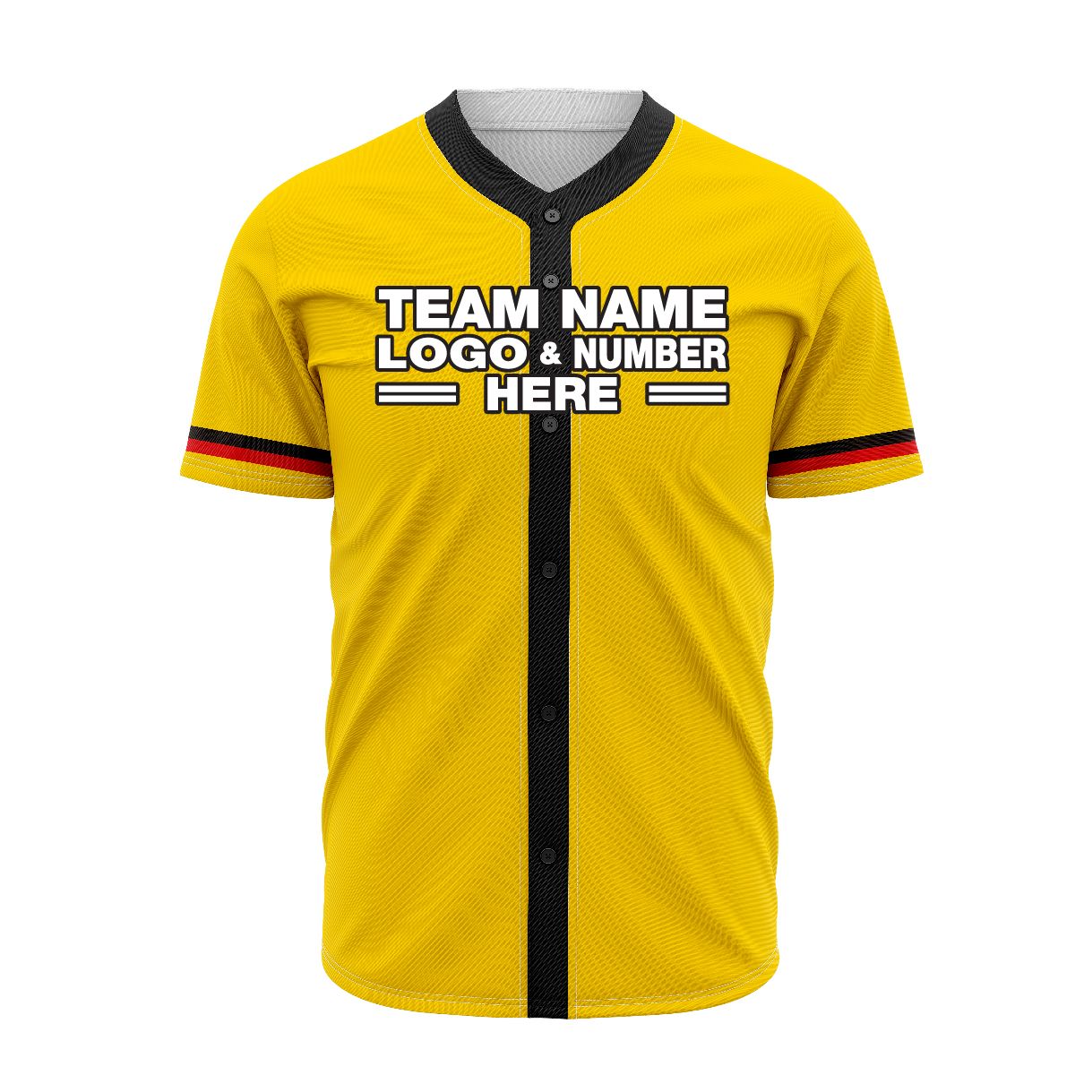 Custom Fully Sublimated Modern Ten Pattern Yellow Black Red Performance Baseball Softball Full Buttons Jersey 16856