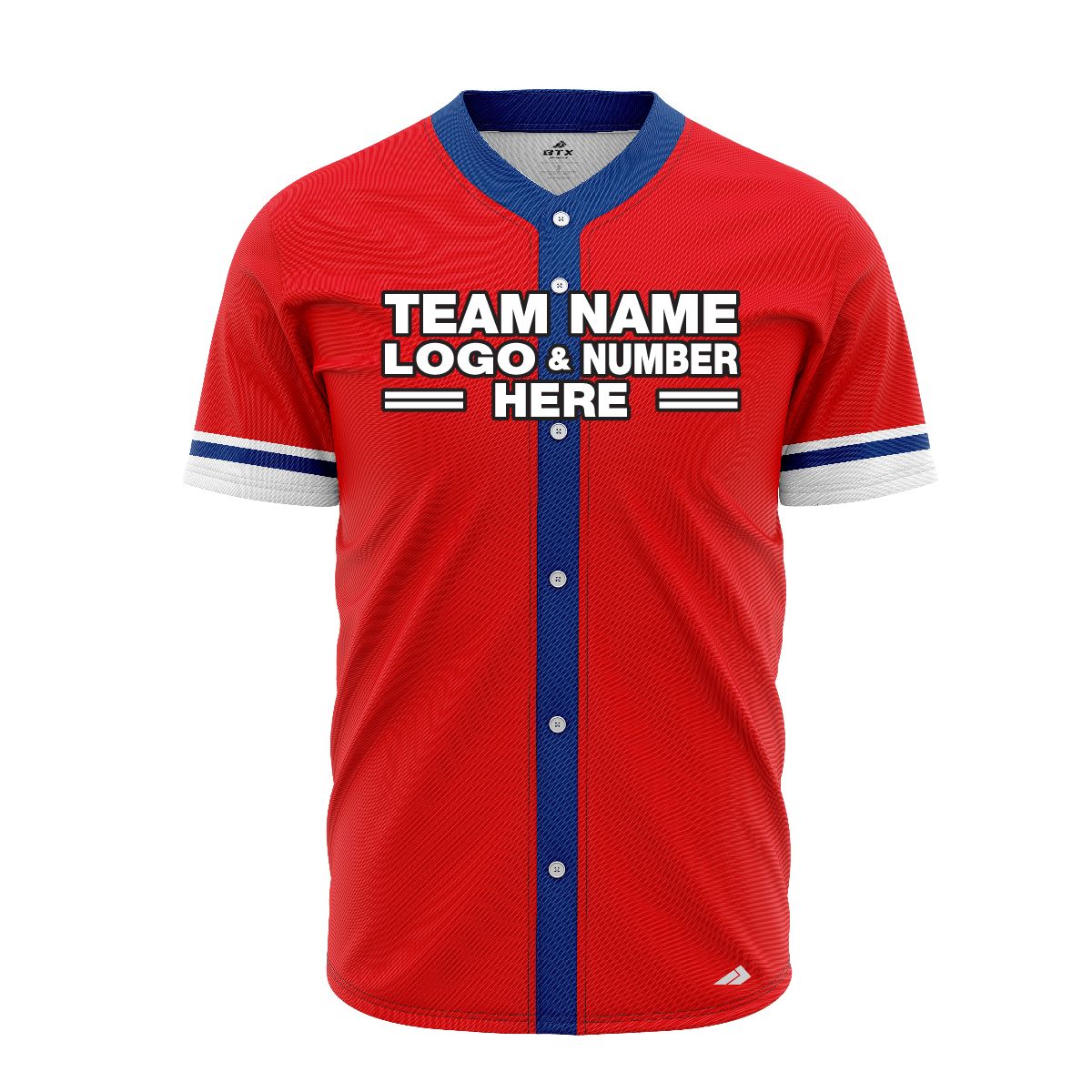 Custom Fully Sublimated Modern Six Pattern Red Blue White Performance Baseball Softball Full Buttons Jersey 16897