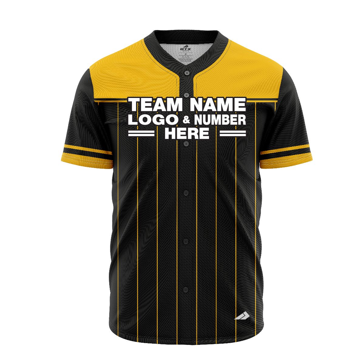 Custom Fully Sublimated Luxury Pattern Black Yellow Performance Baseball Softball Full Buttons Jersey 16893