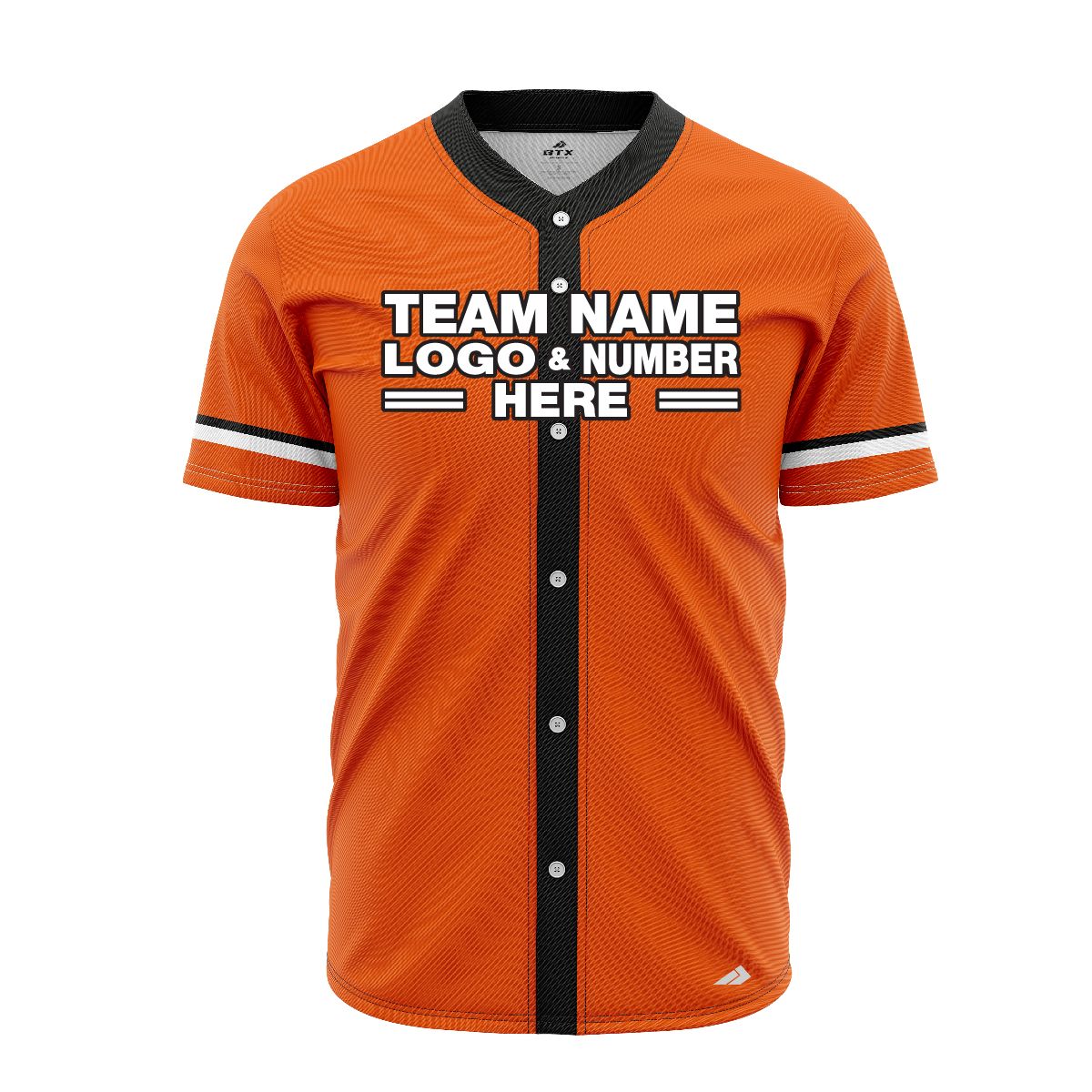 Custom Fully Sublimated Modern Five Pattern Orange Black White Performance Baseball Softball Full Buttons Jersey 16898