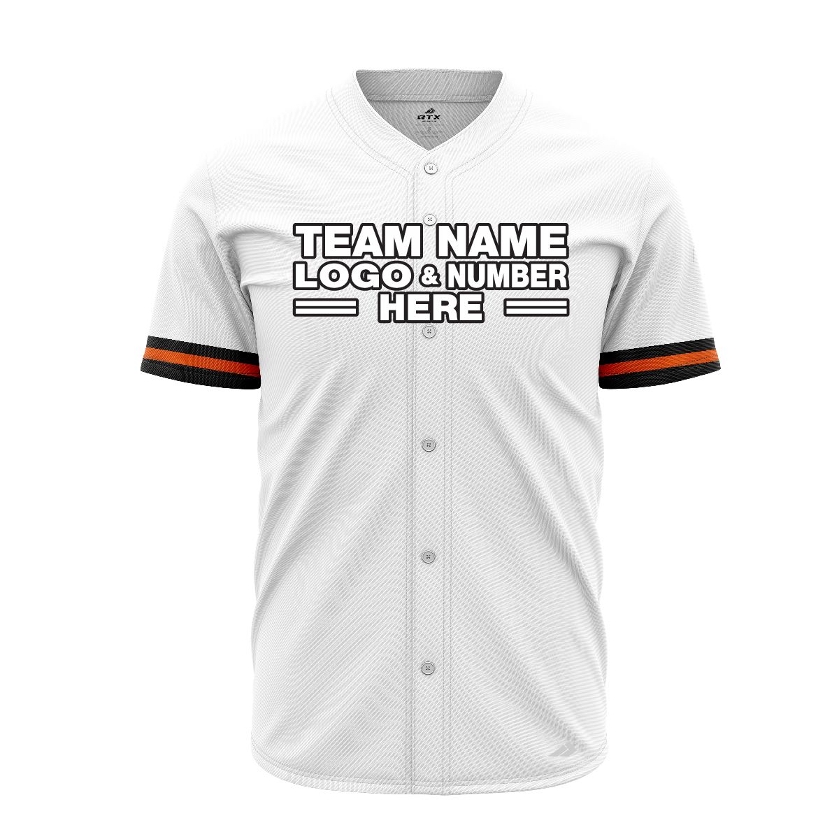Custom Fully Sublimated Modern Four Pattern White Orange Black Performance Baseball Softball Full Buttons Jersey 16900