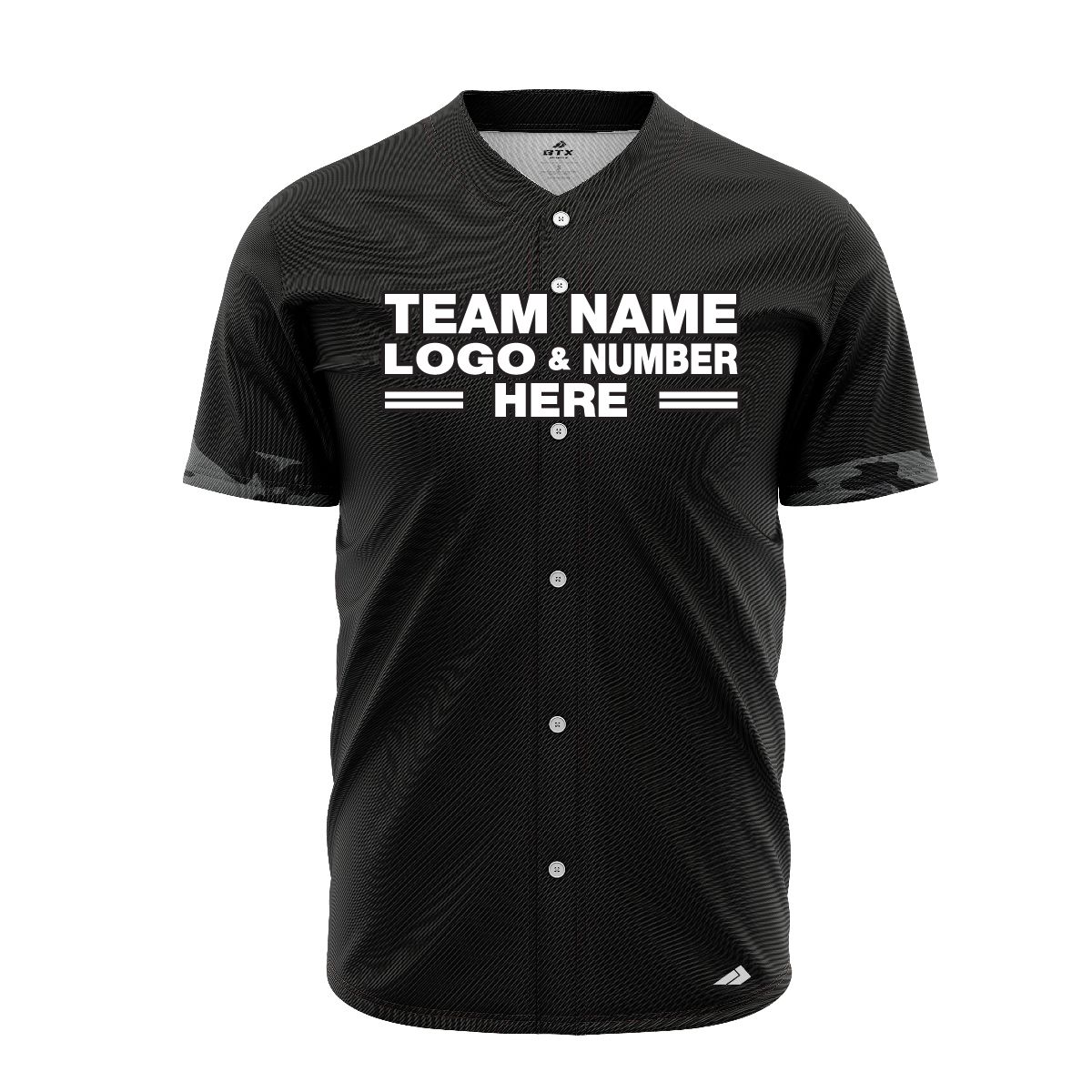 Custom Fully Sublimated Line of Spots Pattern Black Gray Performance Baseball Softball Full Buttons Jersey 16899