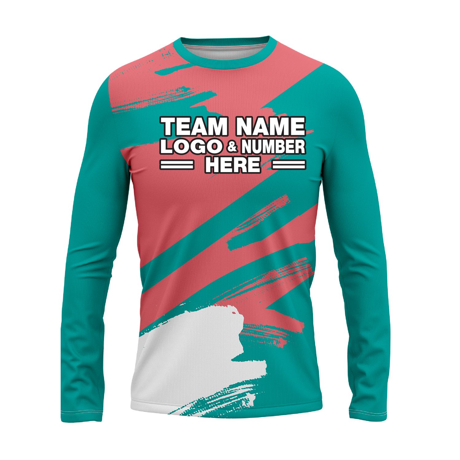 Custom Fully Sublimated Paint Brush Tie Dye Pattern Teal Pink Performance Long Sleeves 16903