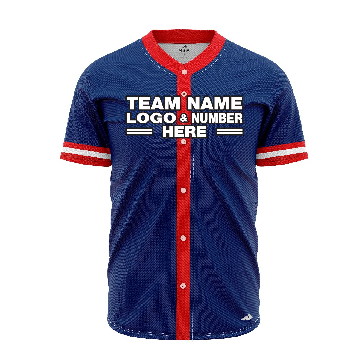 Custom Fully Sublimated Modern Three Pattern Blue Red White Performance Baseball Softball Full Buttons Jersey 16917