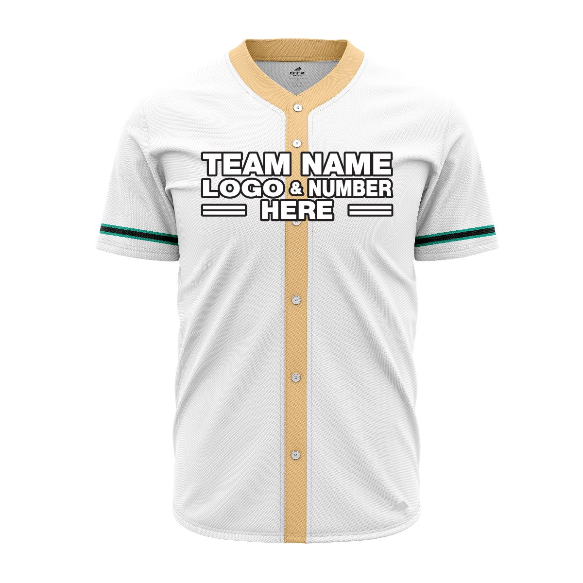 Custom Fully Sublimated Modern Pattern White Black Teal Performance Baseball Softball Full Buttons Jersey 16923