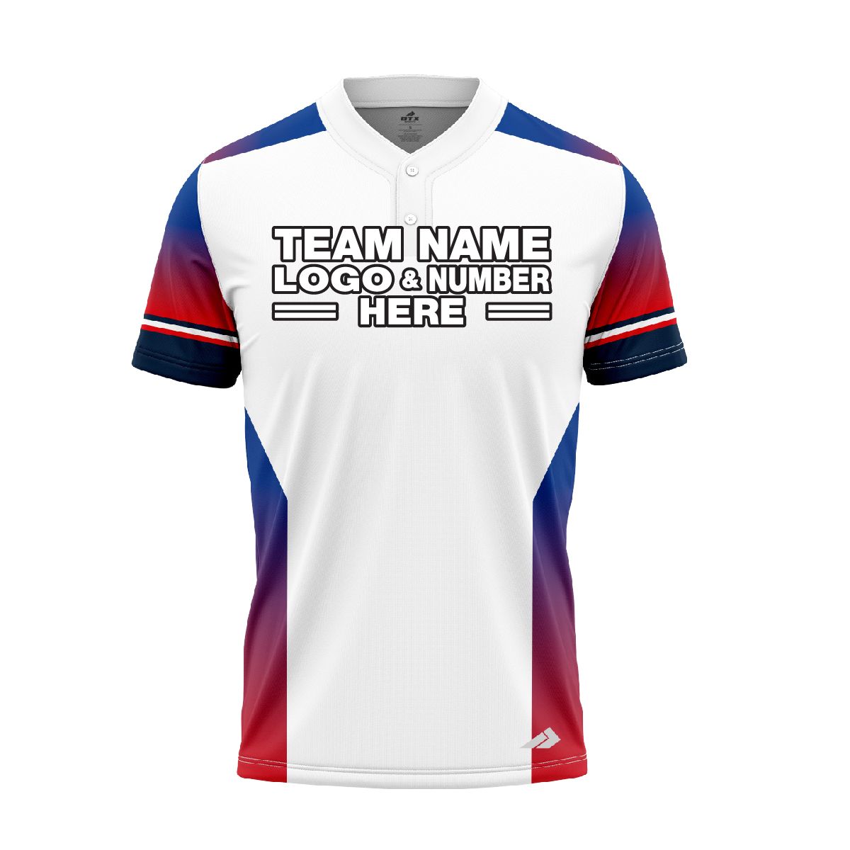 Custom Fully Sublimated Faded Colors Pattern White Red Blue Performance Baseball Softball Two Buttons Jersey 16936