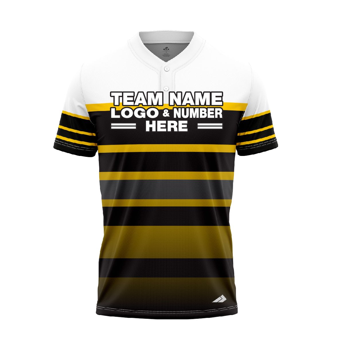 Custom Fully Sublimated Horizontal Stripes Pattern Black White Yellow Gold Performance Baseball Softball Two Buttons Jersey 16968