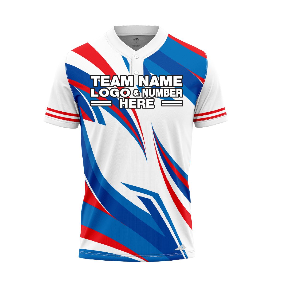 Custom Fully Sublimated Break Point Pattern White Blue Red Performance Baseball Softball Two Buttons Jersey 16990