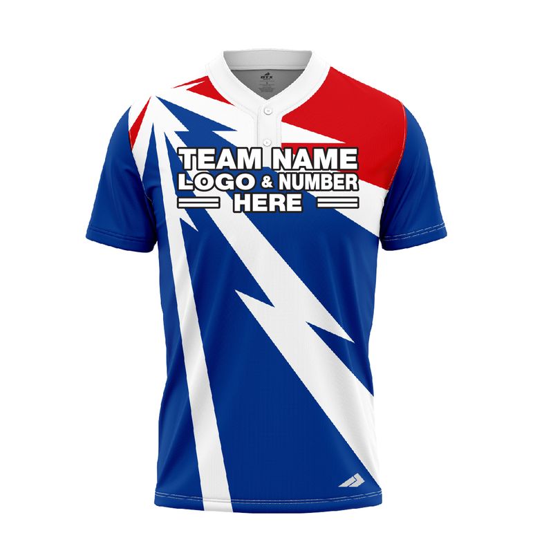 Custom Fully Sublimated Break Point Two Pattern Blue Red White Performance Baseball Softball Two Buttons Jersey 16998