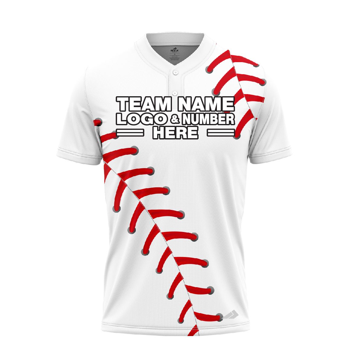 Custom Fully Sublimated Big Ball Pattern White Red Performance Baseball Softball Two Buttons Jersey 17012