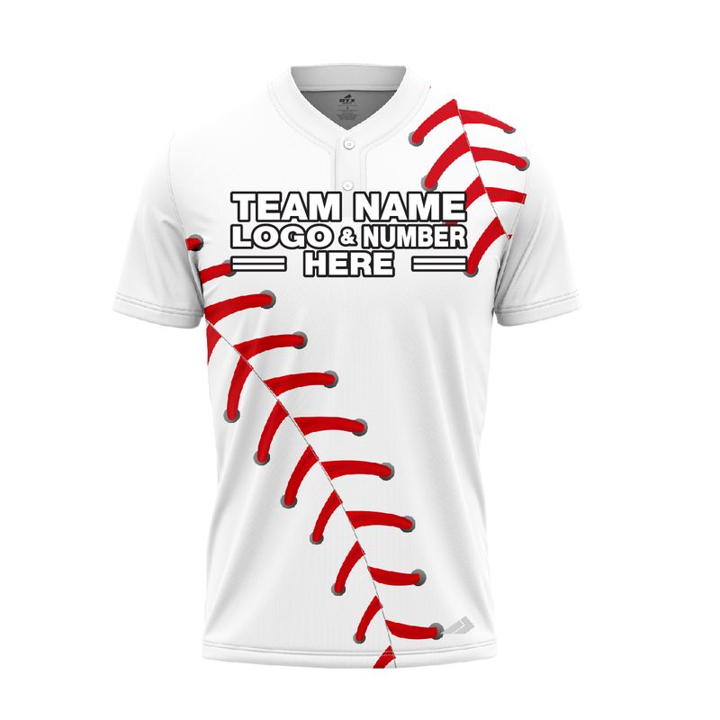 Custom Fully Sublimated Big Ball Pattern White Red Performance Baseball Softball Two Buttons Jersey 17012
