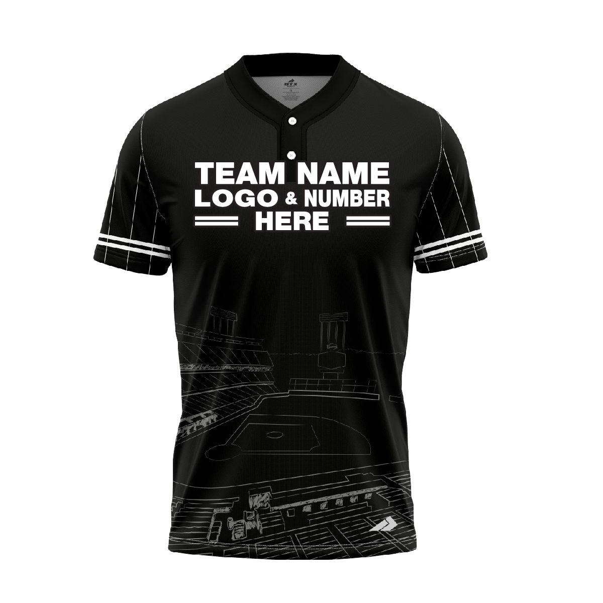 Custom Fully Sublimated Field Pattern Black White Performance Baseball Softball Two Buttons Jersey 17010