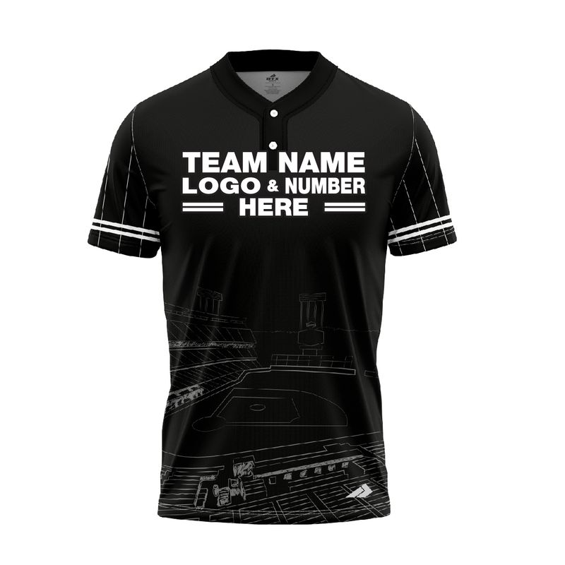 Custom Fully Sublimated Field Pattern Black White Performance Baseball Softball Two Buttons Jersey 17010