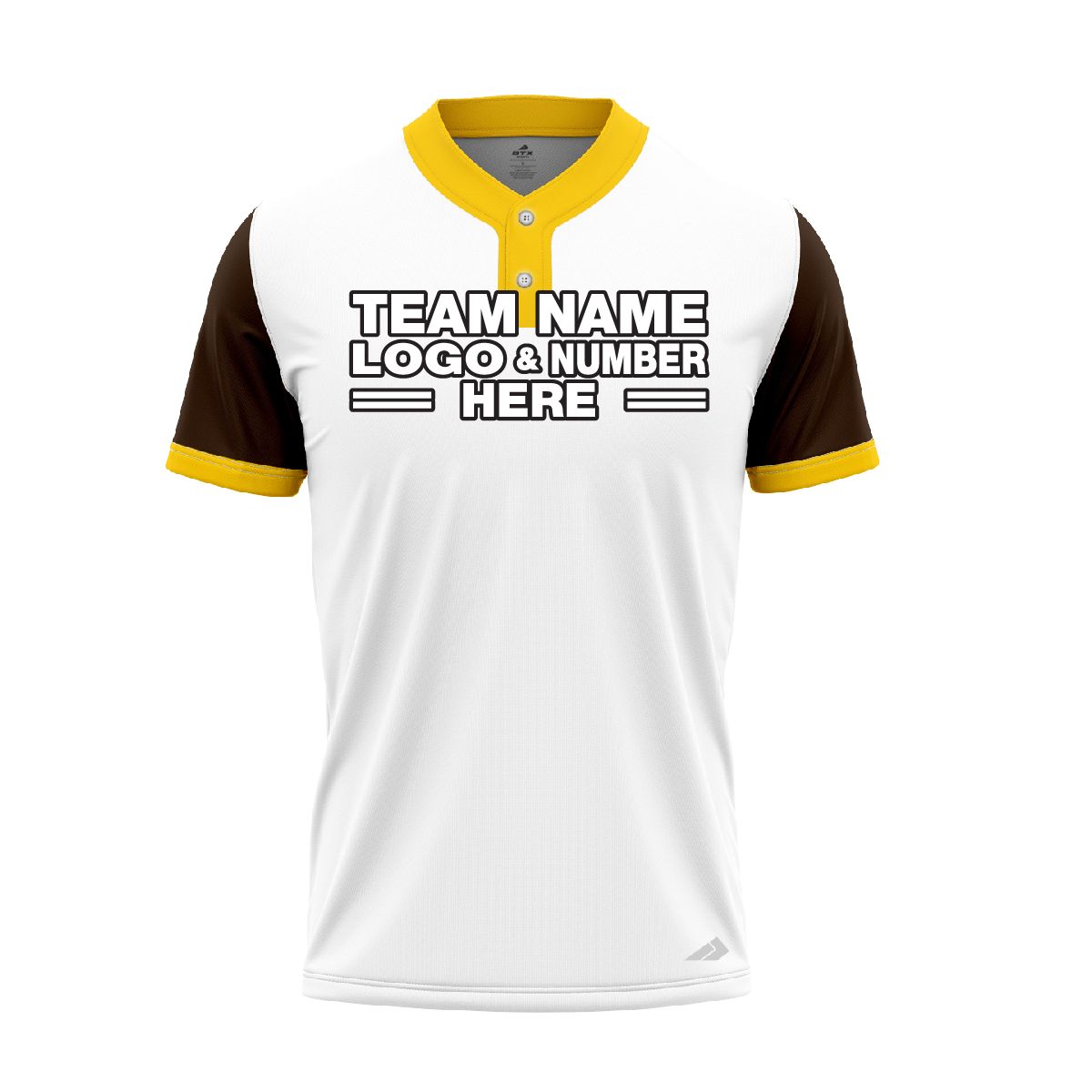 Custom Fully Sublimated Elegant Two Pattern White Yellow Black Performance Baseball Softball Two Buttons Jersey 17022