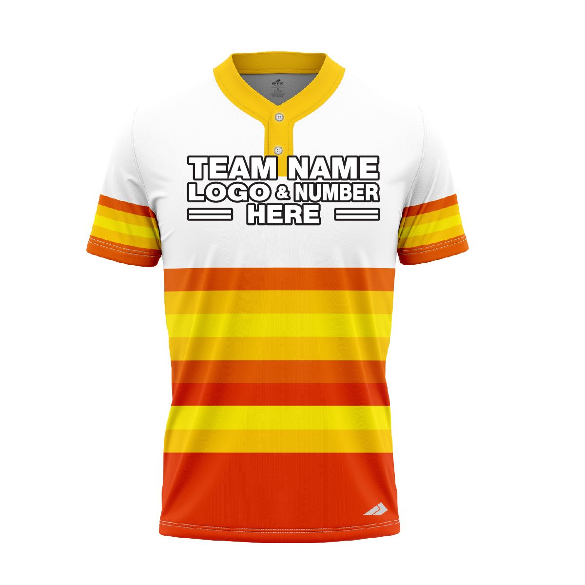Custom Fully Sublimated Horizontal Stripes Two Pattern White Yellow Orange Performance Baseball Softball Two Buttons Jersey 17024