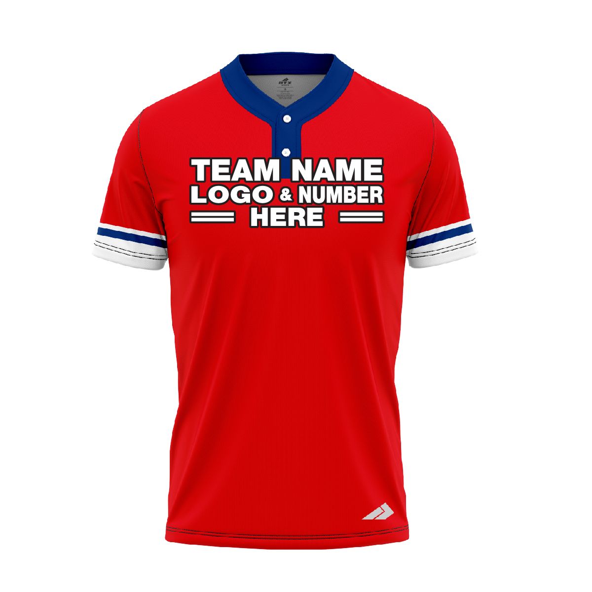 Custom Fully Sublimated Modern Six Pattern Red Blue White Performance Baseball Softball Two Buttons Jersey 17052