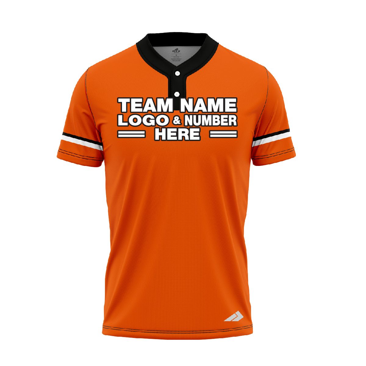 Custom Fully Sublimated Modern Five Pattern Orange Black White Performance Baseball Softball Two Buttons Jersey 17054
