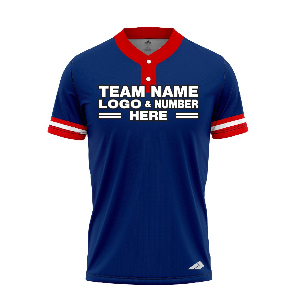 Custom Fully Sublimated Modern Three Pattern Blue Red White Performance Baseball Softball Two Buttons Jersey 17068