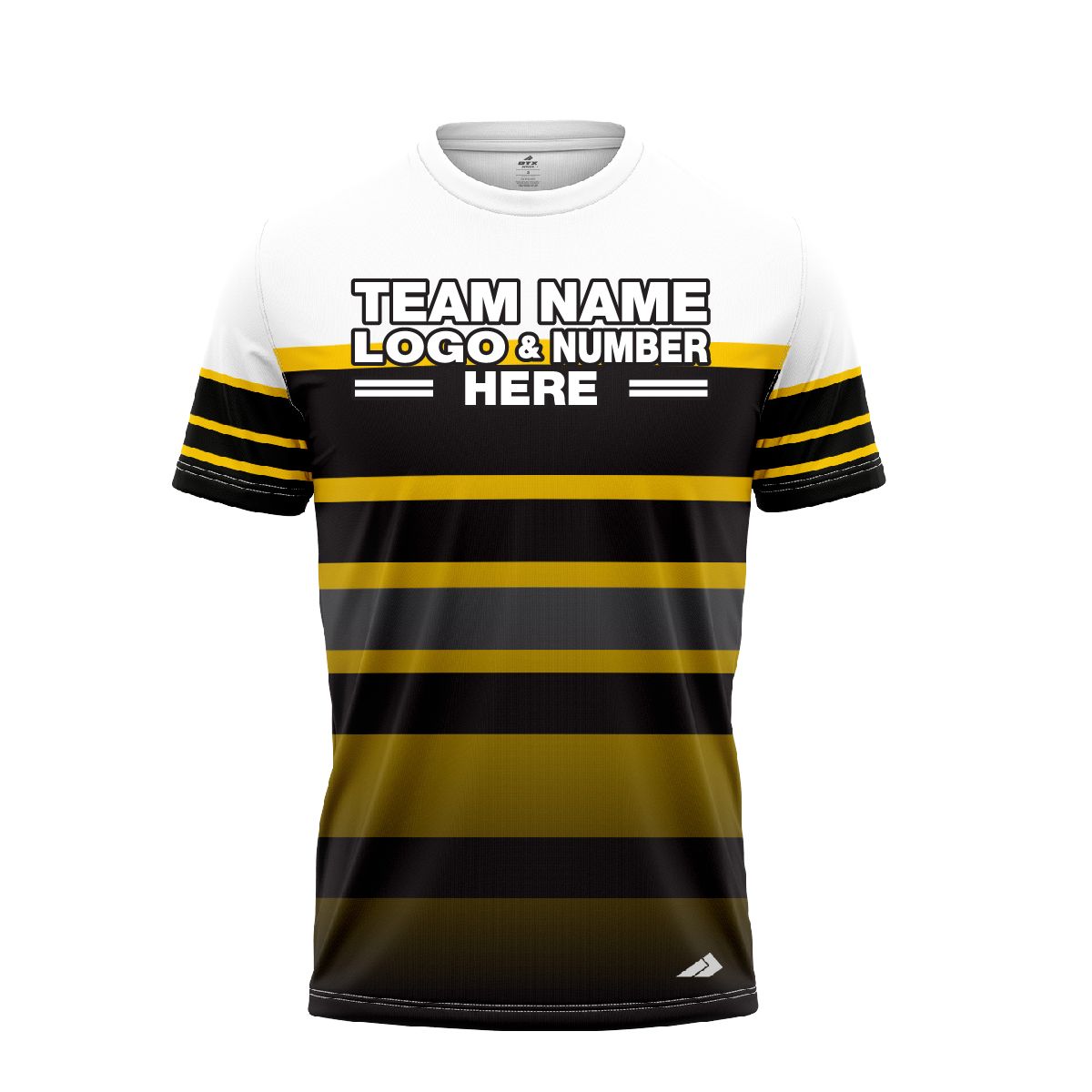 Custom Fully Sublimated Horizontal Stripes Pattern Black White Yellow Gold Performance Baseball Softball Jersey 17085