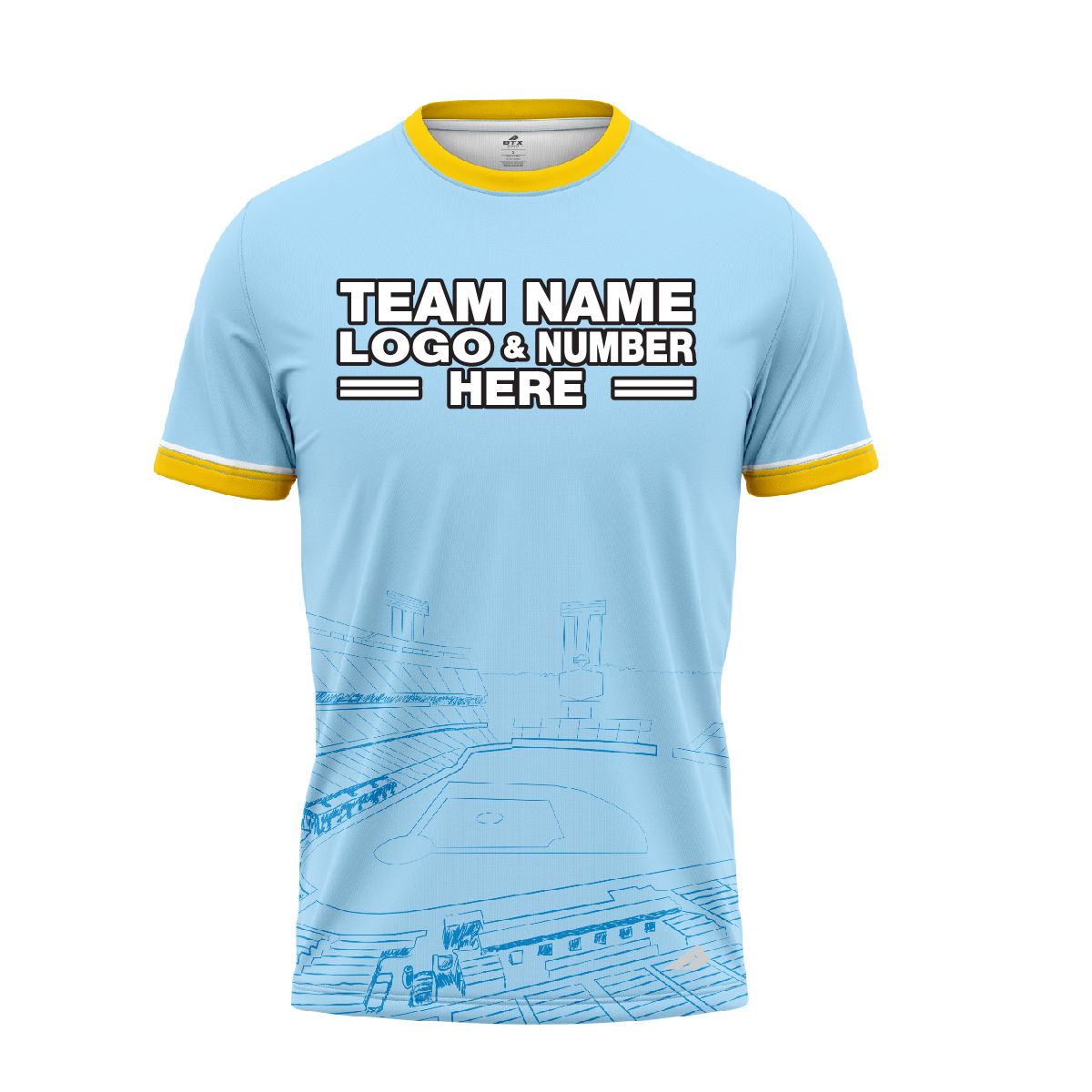Custom Fully Sublimated Field Two Pattern SkyBlue Yellow Performance Baseball Softball Jersey 17146
