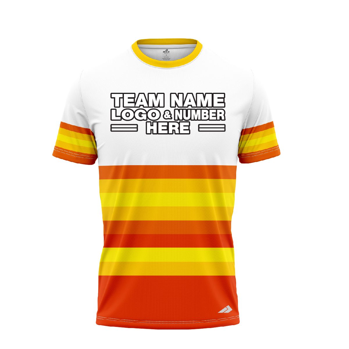 Custom Fully Sublimated Horizontal Stripes Two Pattern White Yellow Orange Performance Baseball Softball Jersey 17203