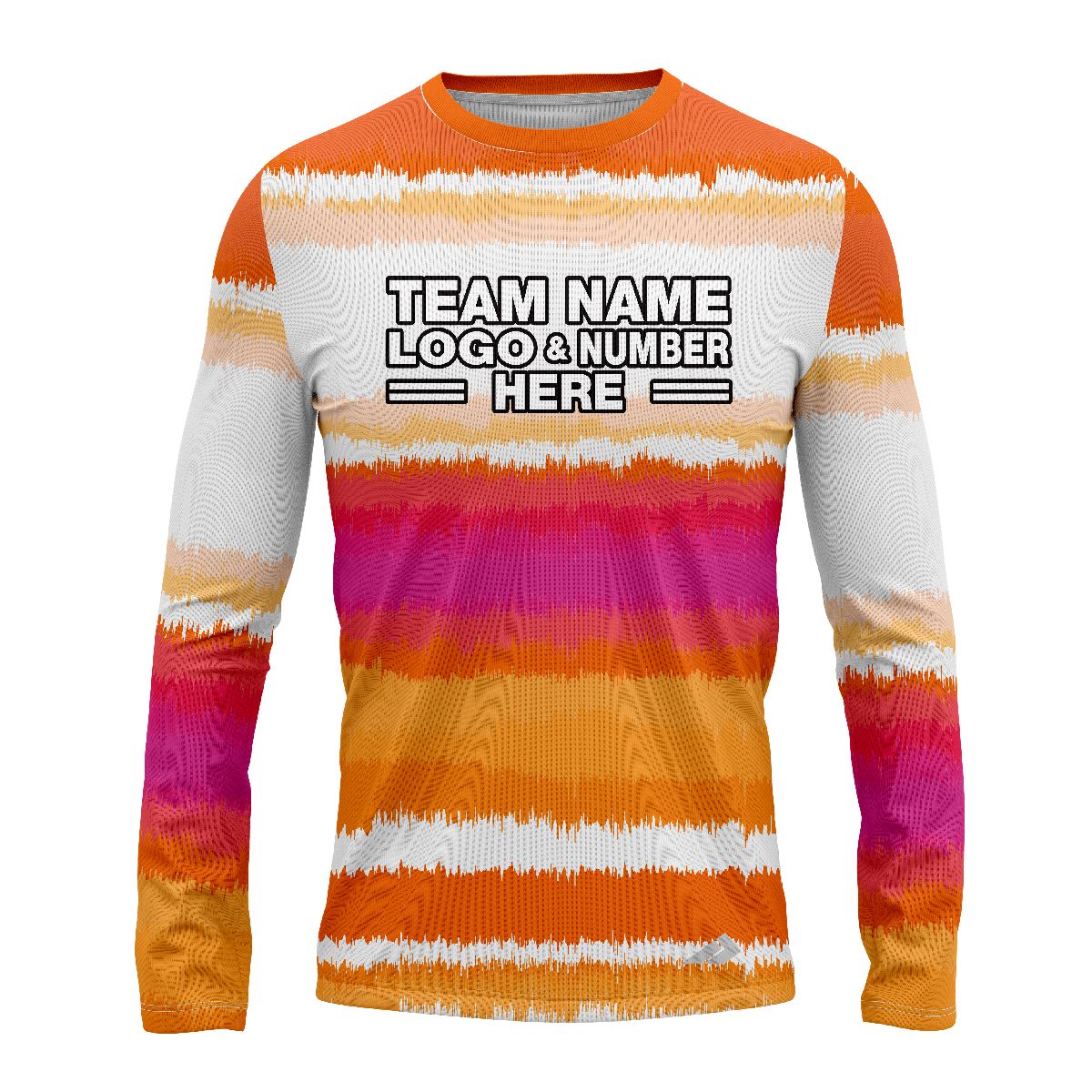 Custom Fully Sublimated Peachy Pioneers Tie Dye Pattern Orange Pink White Performance Long Sleeves 17248