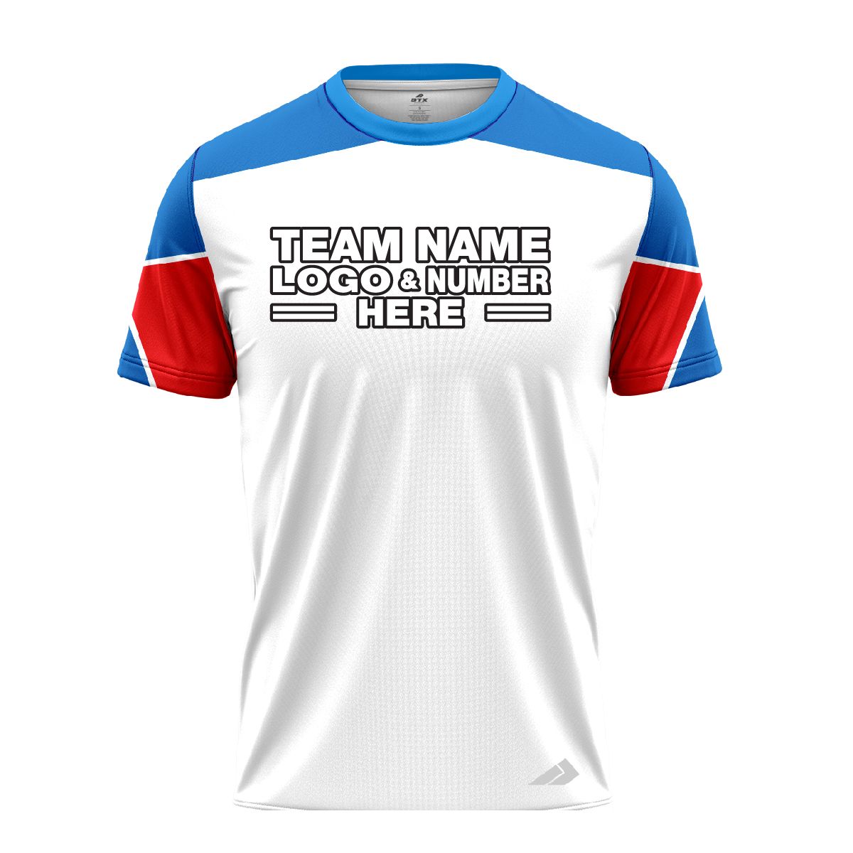 Custom Fully Sublimated Geometric Sleeves Pattern White Blue Red Performance Baseball Softball Jersey 17274