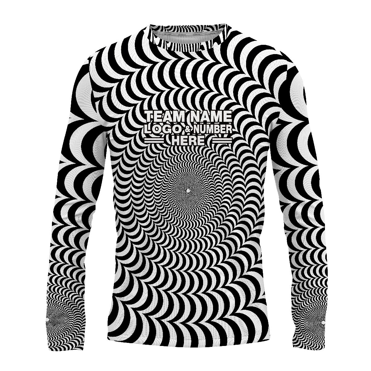 Custom Fully Sublimated Trippy Tie Dye Two Pattern Black White Performance Long Sleeves 17388