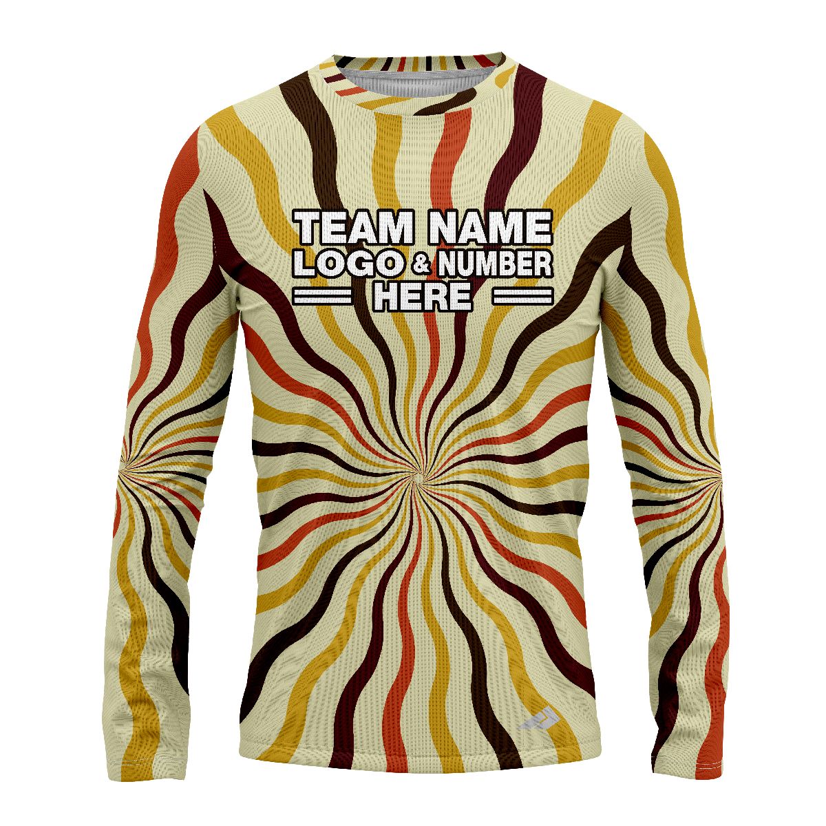 Custom Fully Sublimated Lava Lamp Tie Dye Pattern Orange Yellow Brown Performance Long Sleeves 17412