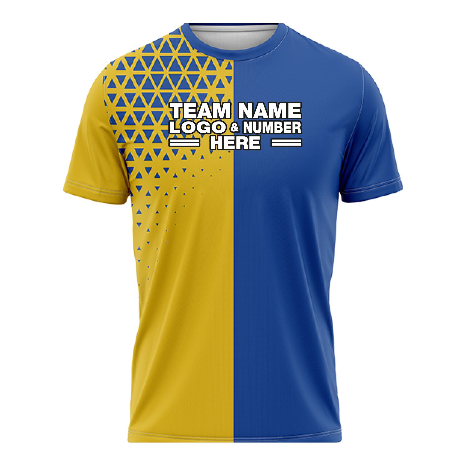 Custom Fully Sublimated Small Triangles Pattern Gold Blue Performance Soccer Uniform Jersey 17444