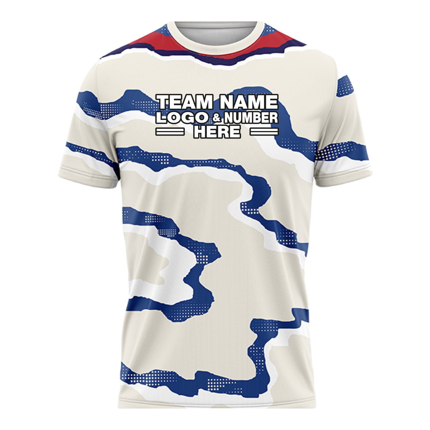 Custom Fully Sublimated Wavy Two Pattern Blue White Red Performance Soccer Uniform Jersey 17484