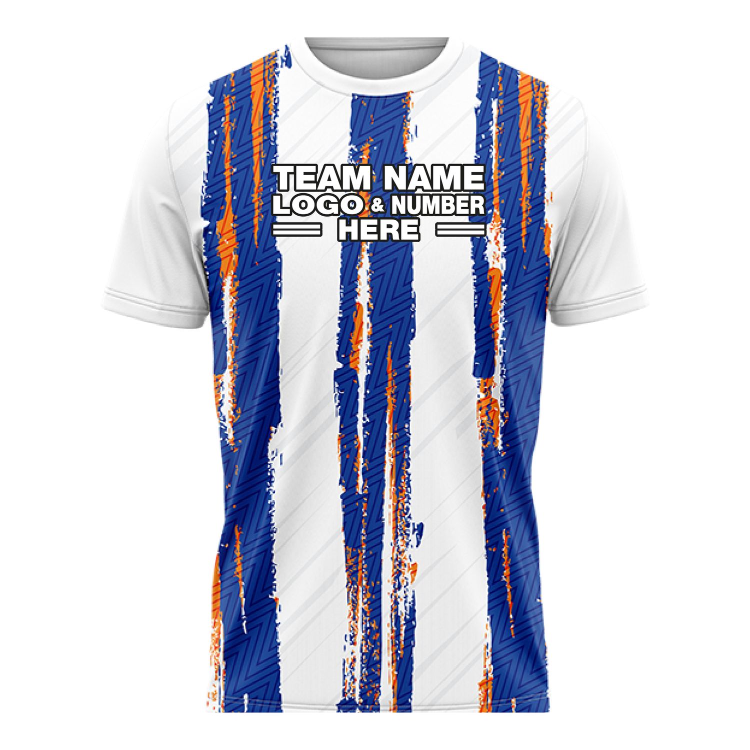 Custom Fully Sublimated Fluffy Pattern White Blue Orange Performance Soccer Uniform Jersey 17524