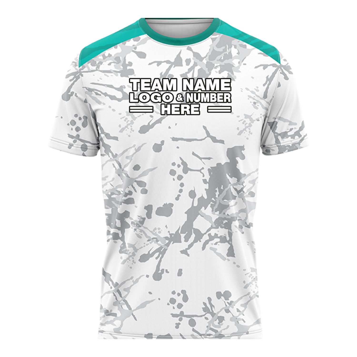 Custom Fully Sublimated Granite Pattern White Gray Teal Performance Soccer Uniform Jersey 17492