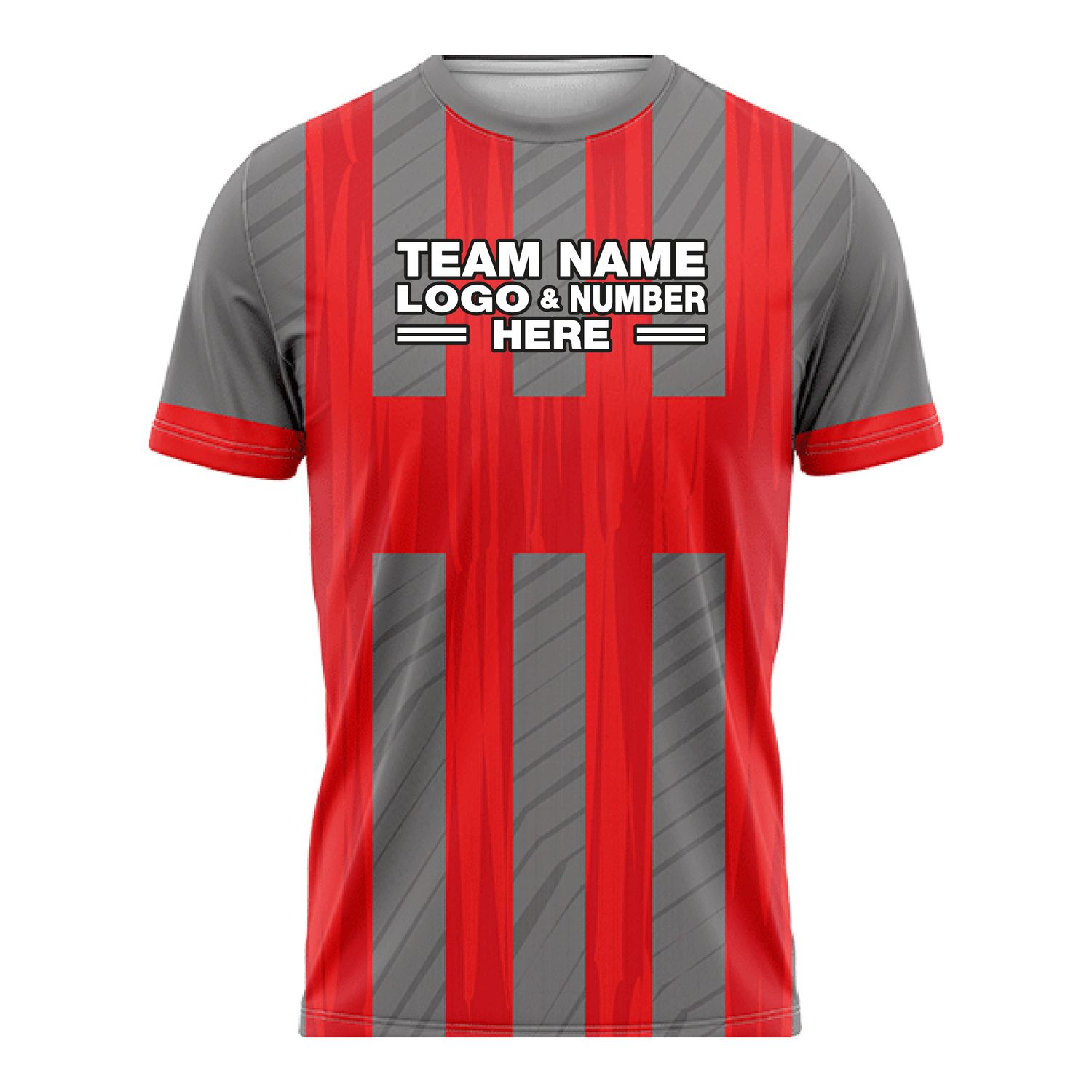 Custom Fully Sublimated Vertical Stripes Three Pattern Red Gray Performance Soccer Uniform Jersey 17740