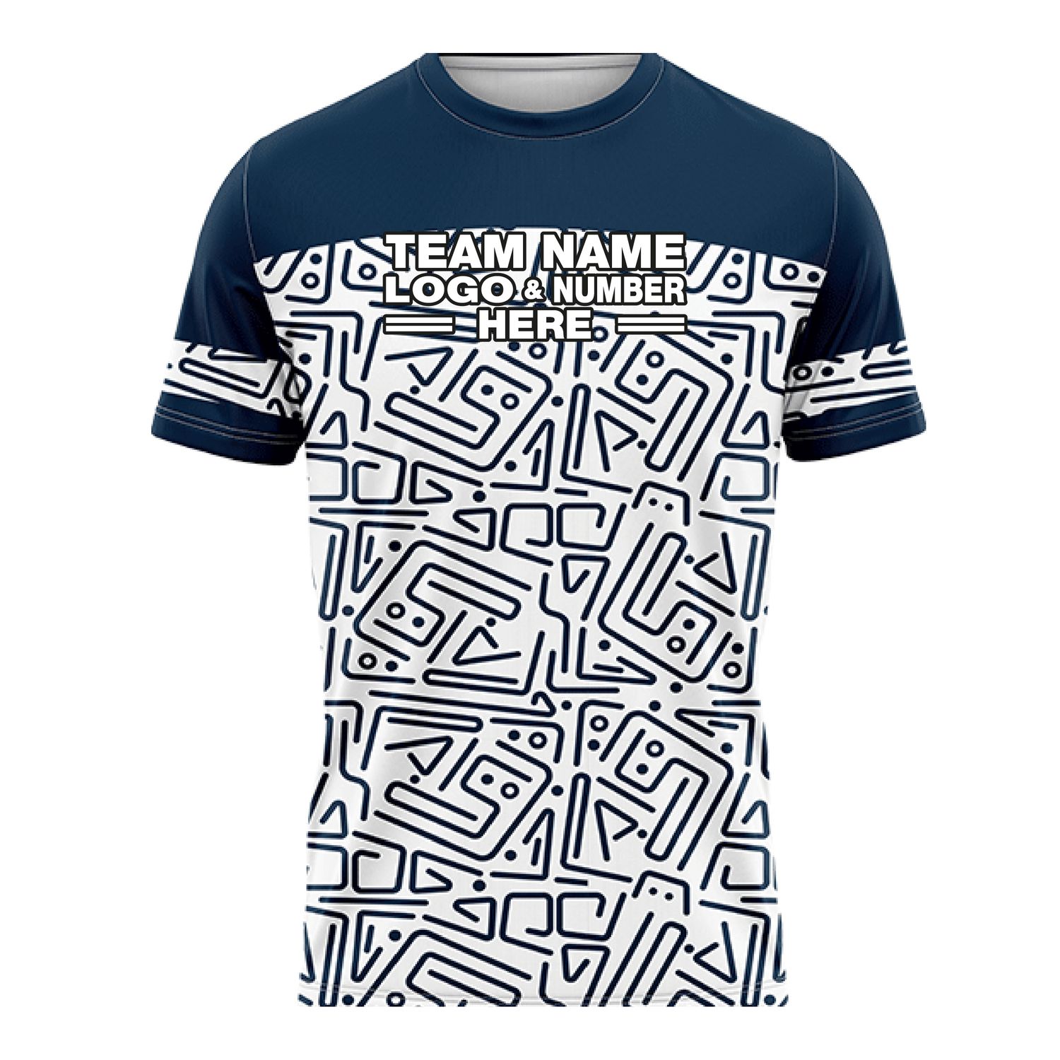 Custom Fully Sublimated Hieroglyphs Pattern White Black Navy Performance Soccer Uniform Jersey 17768