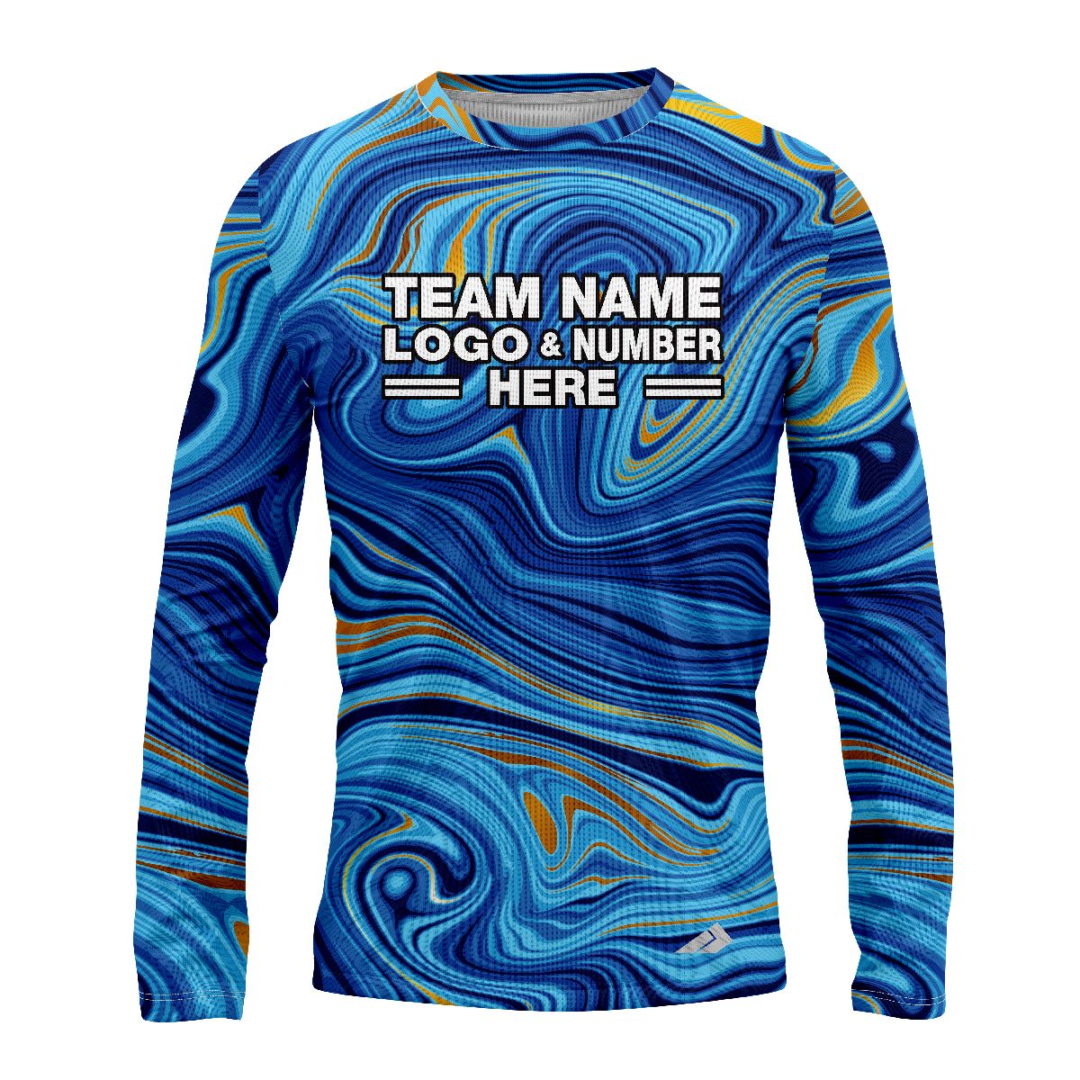 Custom Fully Sublimated Ocean Swirl Tie Dye Pattern Blues Performance Long Sleeves 17784