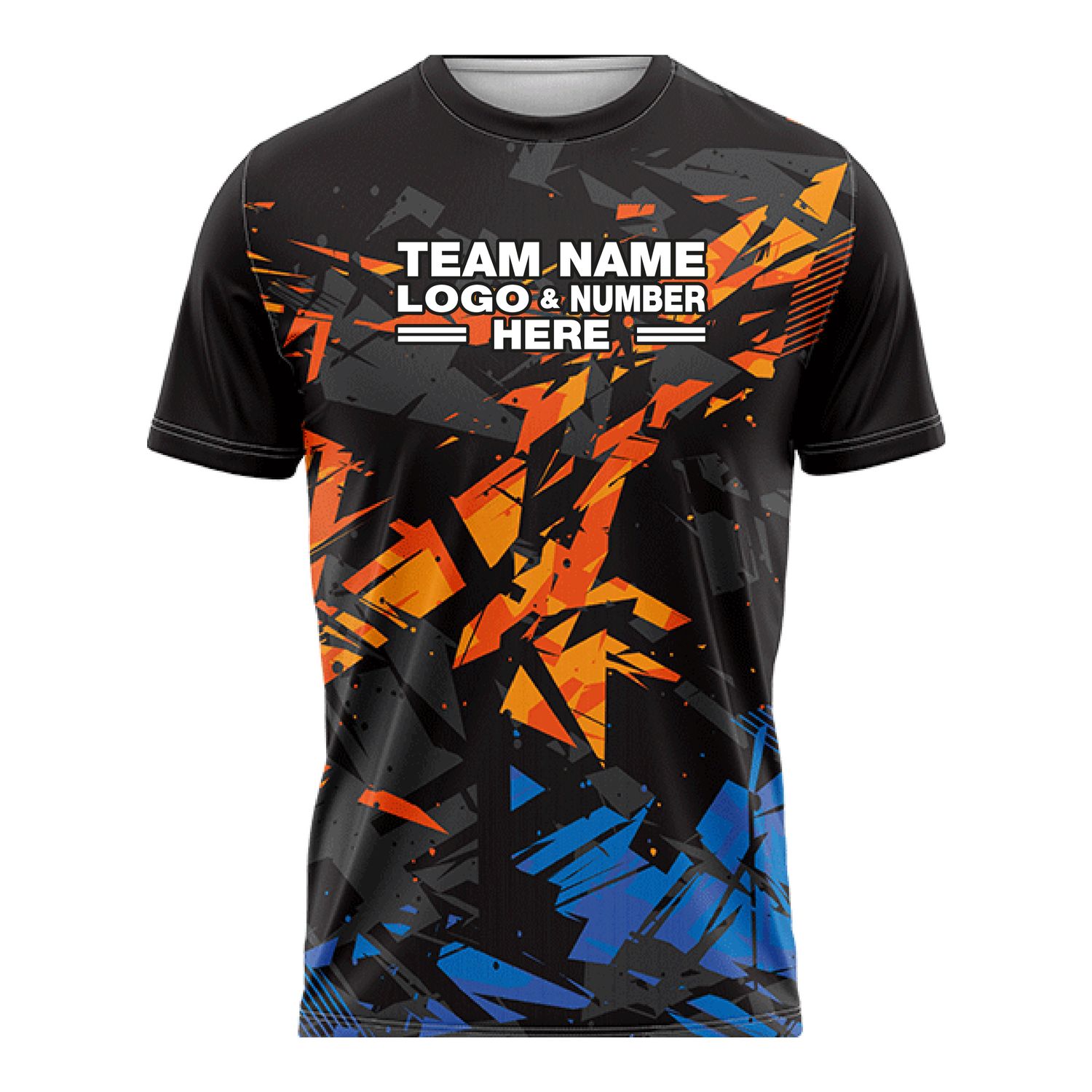 Custom Fully Sublimated Cracked Two Pattern Black Blue Orange Performance Soccer Uniform Jersey 17920