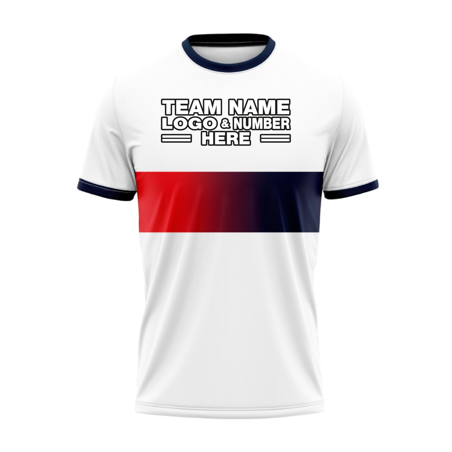 Custom Fully Sublimated Two-Color Chest Shading Pattern White Red Navy Blue Performance Soccer Uniform Jersey 17972