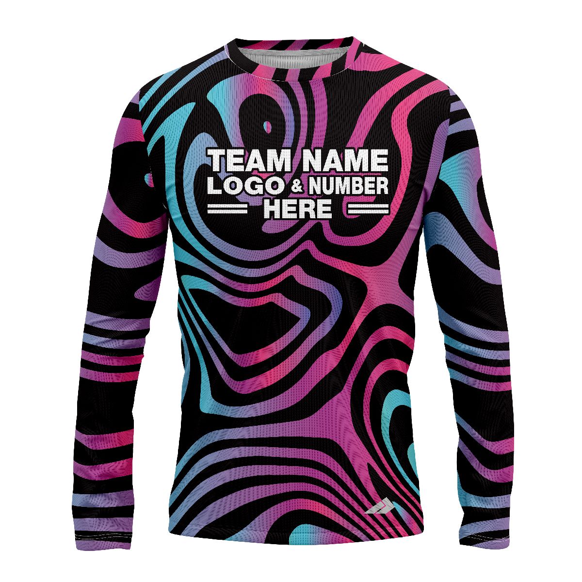 Custom Fully Sublimated Mesmerizing Waves Tie Dye Black Pink Blue Performance Long Sleeves 18028