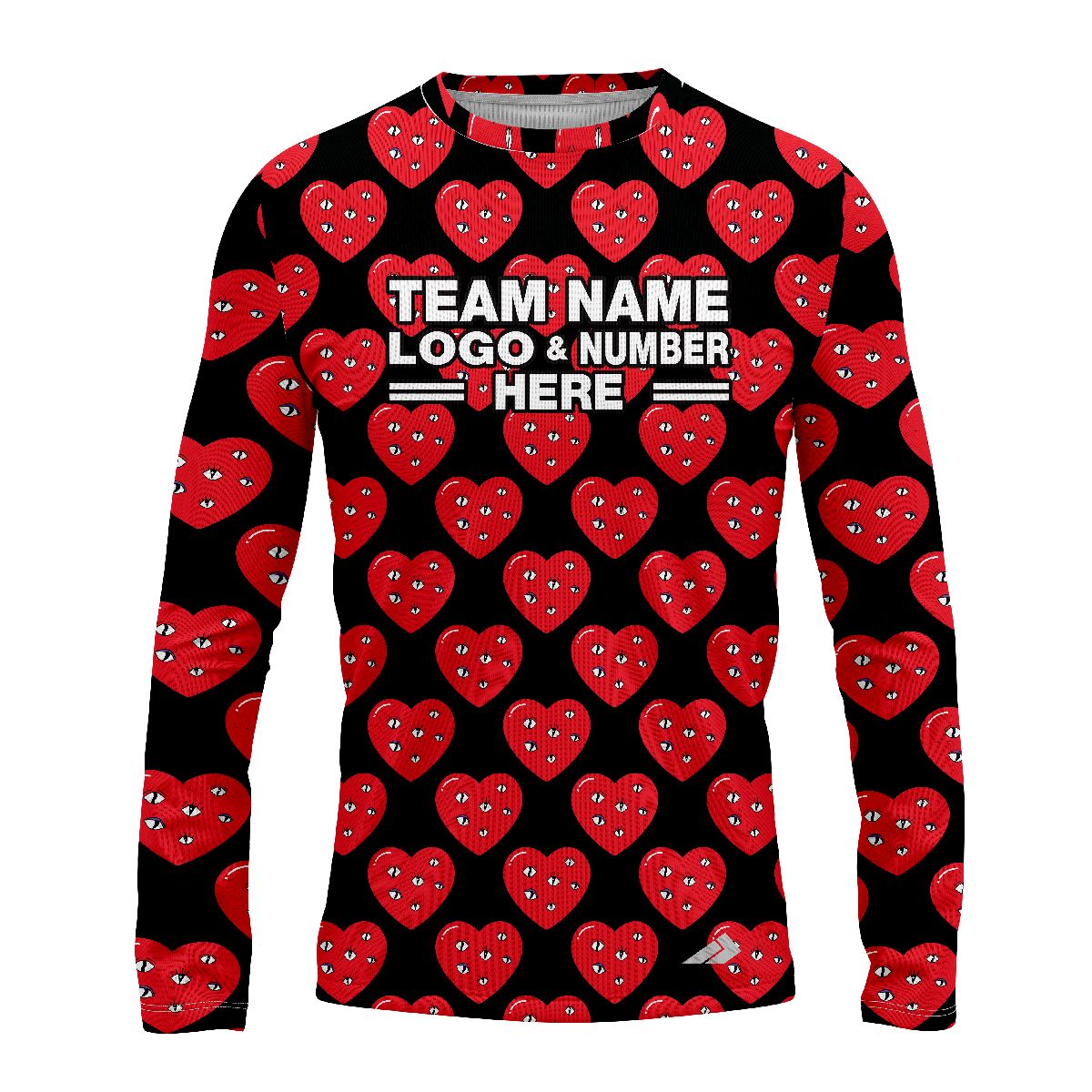 Custom Fully Sublimated Heartbeat Tie Dye Black Red Performance Long Sleeves 18094