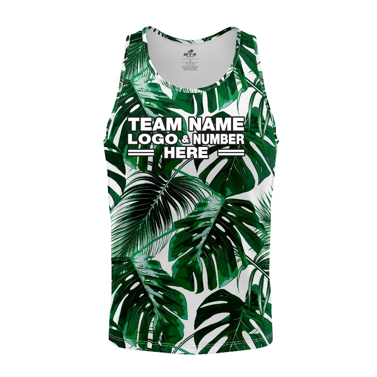 Custom Fully Sublimated Palm Leaf Floral  Pattern White Green Performance Tank Top 18276