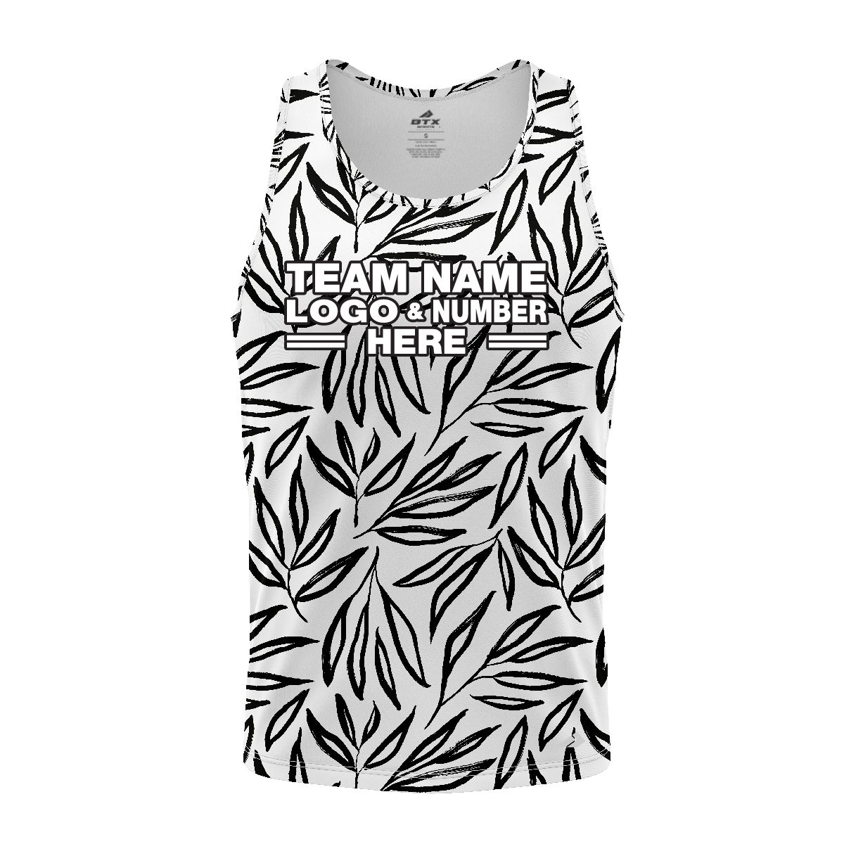 Custom Fully Sublimated Monochrome Botanical Floral Pattern White Black Performance Tank Top 18334