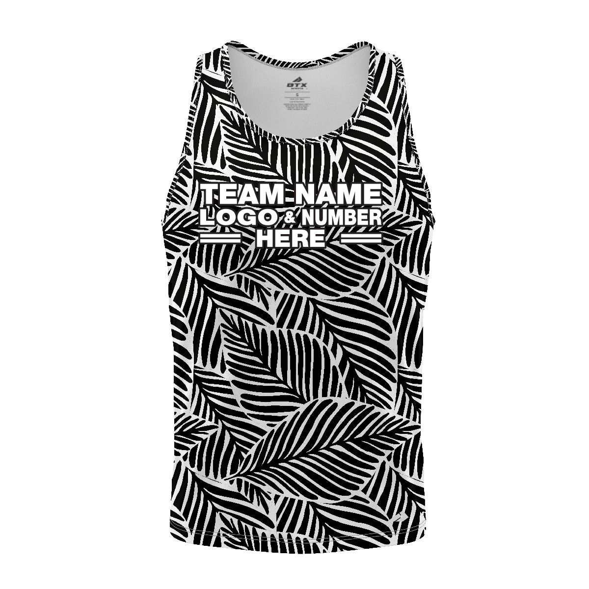 Custom Fully Sublimated Monochrome Botanical Floral Two Pattern White Black Performance Tank Top 18394