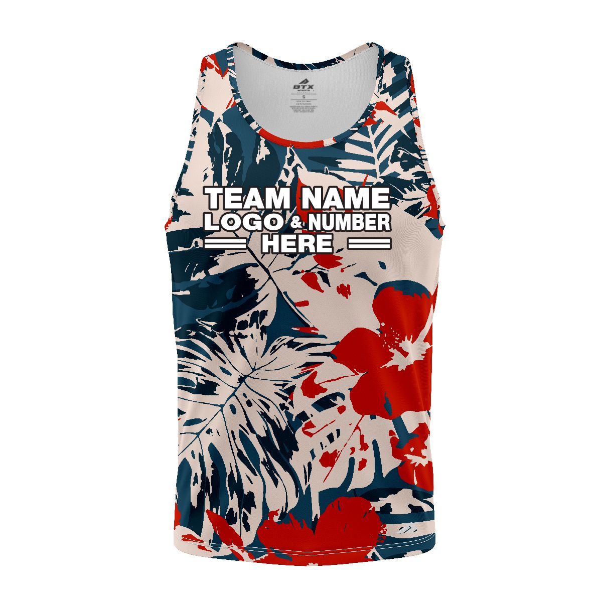 Custom Fully Sublimated Botanical Floral Two Pattern Blue White Performance Tank Top 18418