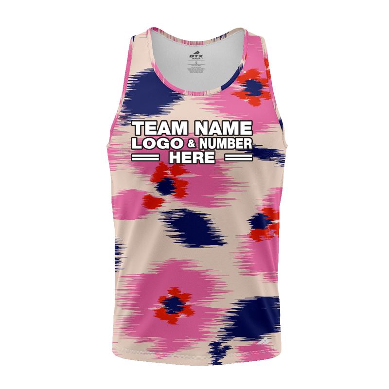 Custom Fully Sublimated Abstract Brushstroke Floral Two Pattern White Pink Blue Performance Tank Top 18448