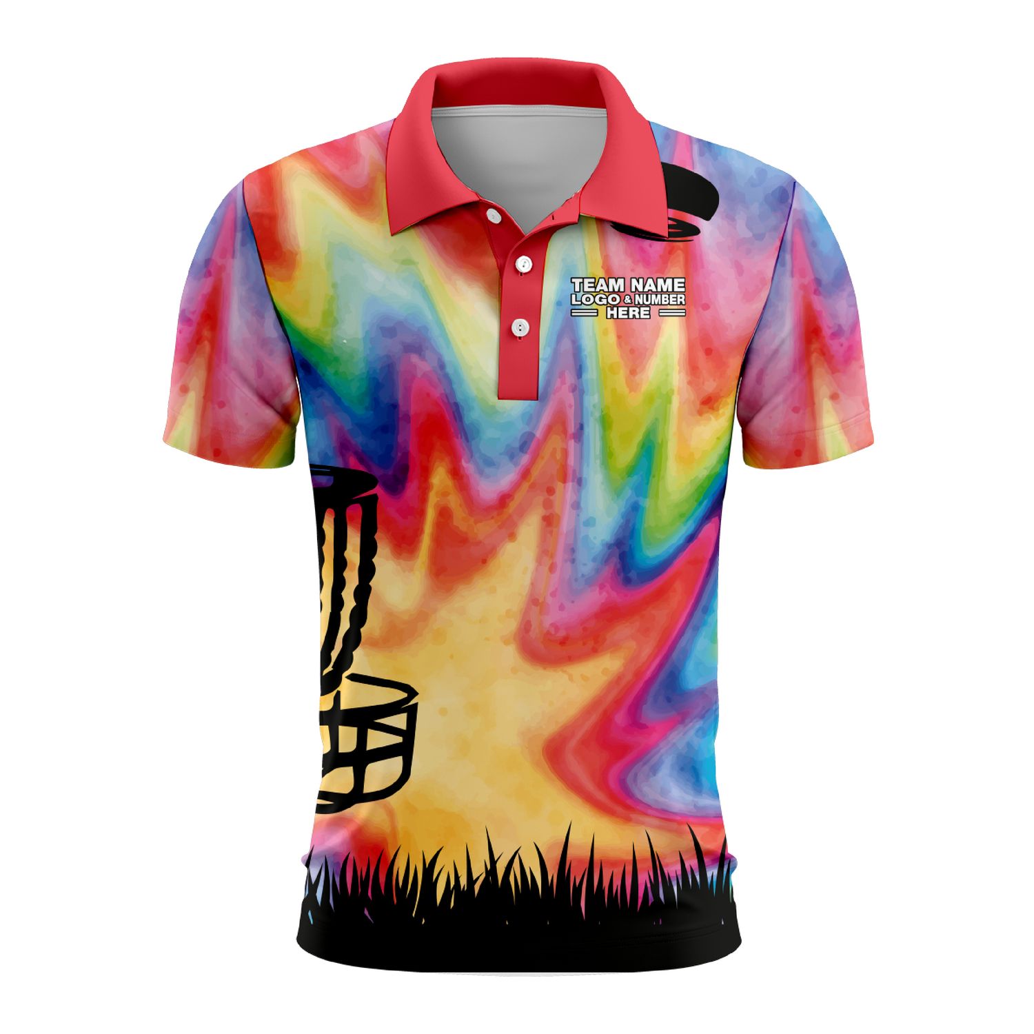 Custom Fully Sublimated Electric Disc Golf Pattern Multicolor Performance Polo Shirt