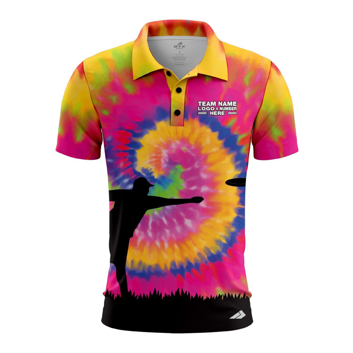 Custom Fully Sublimated Vivid Disc Golf Pattern Tie Dye Performance Polo Shirt 18491
