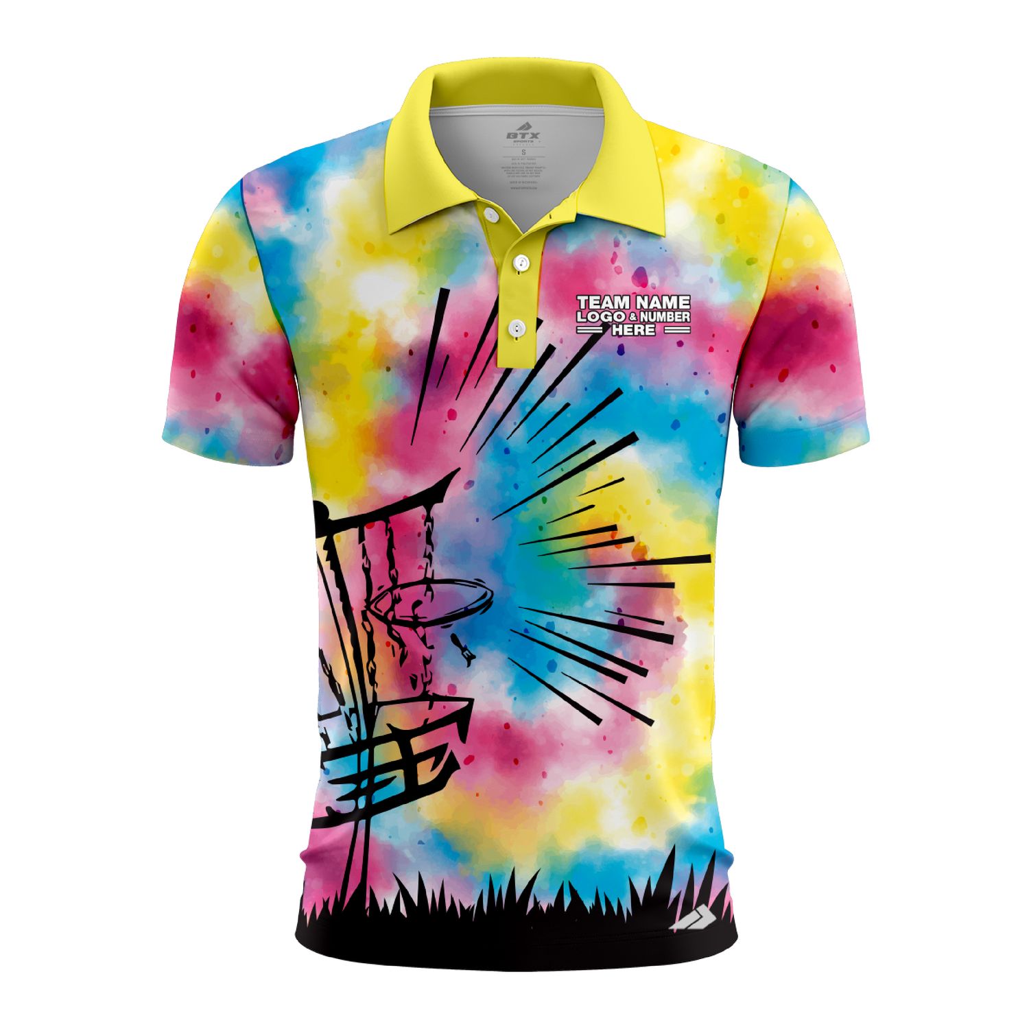 Custom Fully Sublimated Electric Disc Golf Pattern Tie Dye Performance Polo Shirt 18498