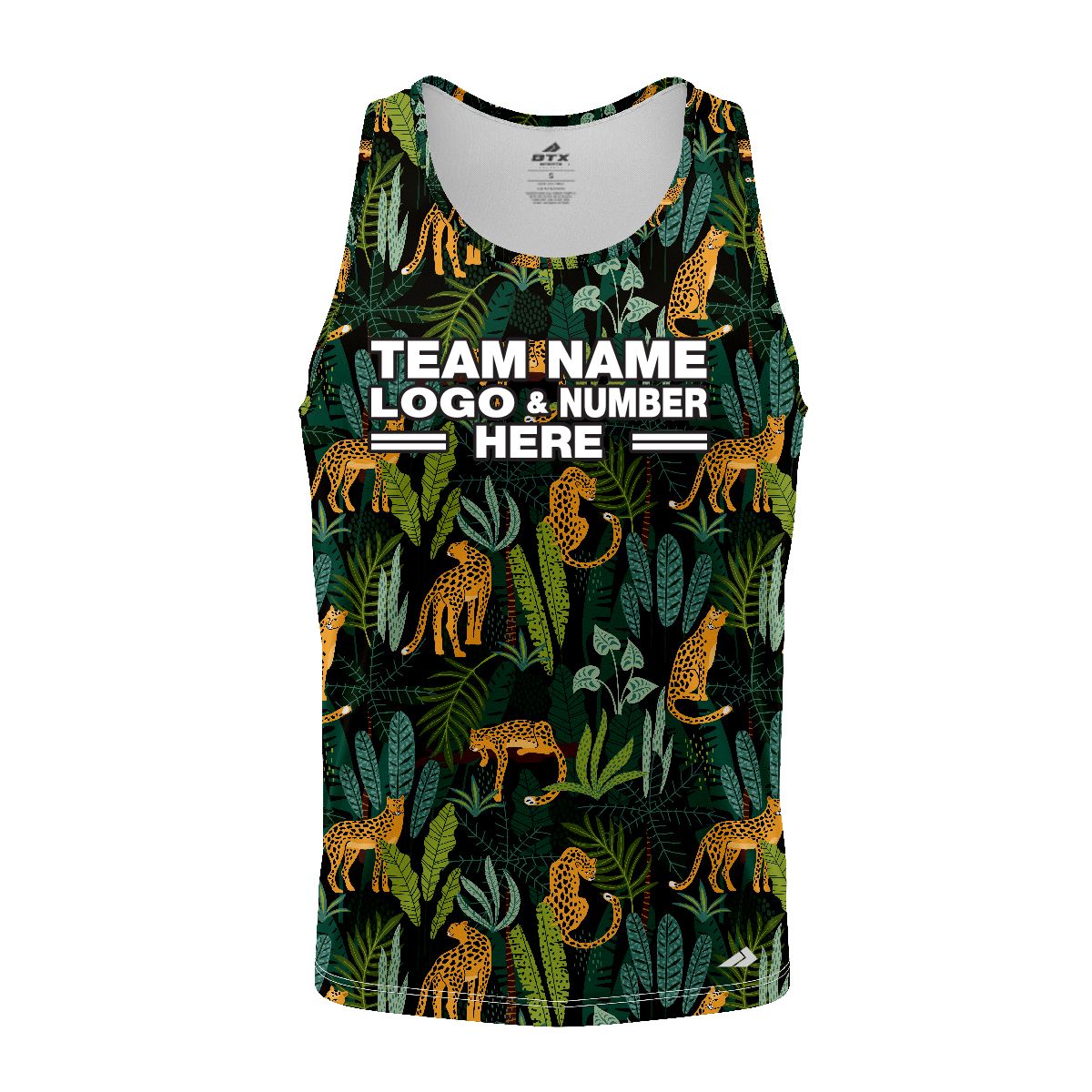 Custom Fully Sublimated Wild Jungle Floral Pattern Black Gold Green Performance Tank Top 18543